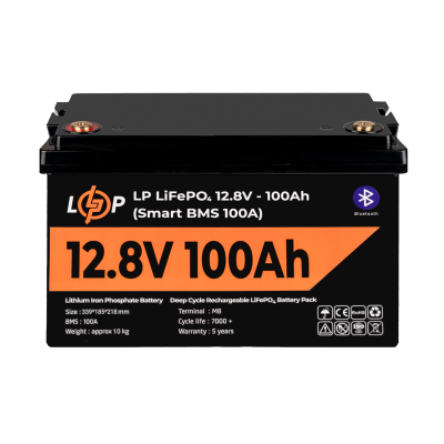 Аккумулятор LP LiFePO4 12V (12,8V) - 100 Ah (1280Wh) (Smart BMS 100А) с BT пластик