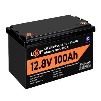 Аккумулятор LP LiFePO4 12V (12,8V) - 100 Ah (1280Wh) (Smart BMS 100А) с BT пластик