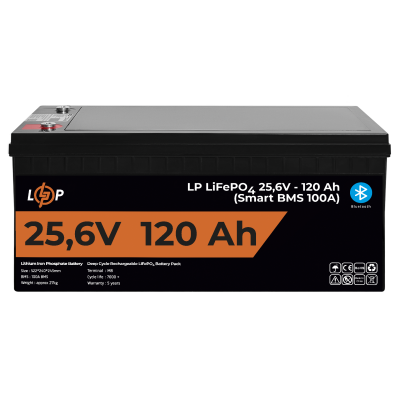 Аккумулятор LP LiFePO4 25,6V - 120 Ah (3072Wh) (Smart BMS 100А) с BT пластик для ИБП