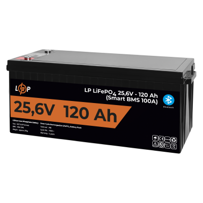 Аккумулятор LP LiFePO4 25,6V - 120 Ah (3072Wh) (Smart BMS 100А) с BT пластик для ИБП