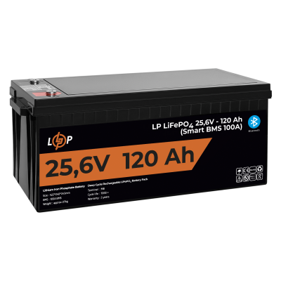 Аккумулятор LP LiFePO4 25,6V - 120 Ah (3072Wh) (Smart BMS 100А) с BT пластик для ИБП
