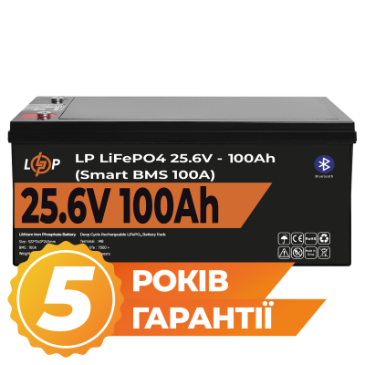 Аккумулятор LP LiFePO4 24V (25,6V) - 100 Ah (2560Wh) (Smart BMS 100А) с BT пластик Аккумулятор LP LiFePO4 24V (25,6V) - 100 Ah (2560Wh) (Smart BMS 100А) с BT пластик