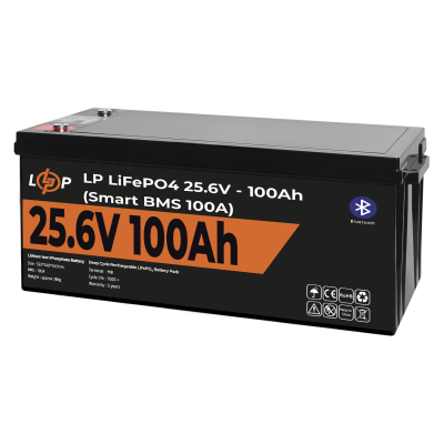Аккумулятор LP LiFePO4 24V (25,6V) - 100 Ah (2560Wh) (Smart BMS 100А) с BT пластик