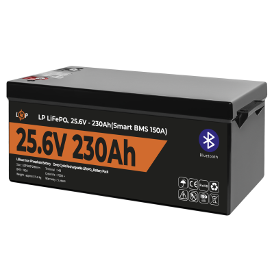 Акумулятор LP LiFePO4 25,6V - 230 Ah (5888Wh) (Smart BMS 150А) з BT пластик