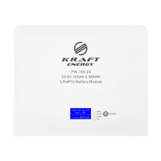 Аккумуляторная батарея литий-железо-фосфатная 25.6В 100А*ч 2560Вт*ч Kraft PW-100-24 LiFePO4 настенный монтаж