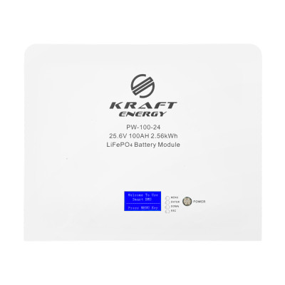 Аккумуляторная батарея литий-железо-фосфатная 25.6В 100А*ч 2560Вт*ч Kraft PW-100-24 LiFePO4 настенный монтаж