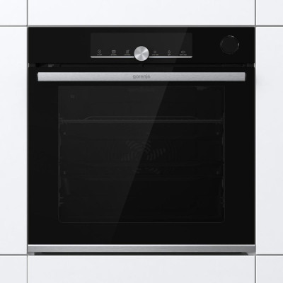 Духовой шкаф Gorenje электрический, 77л, A+, пар, дисплей, пиролиз, готовка на разных уровнях, черный