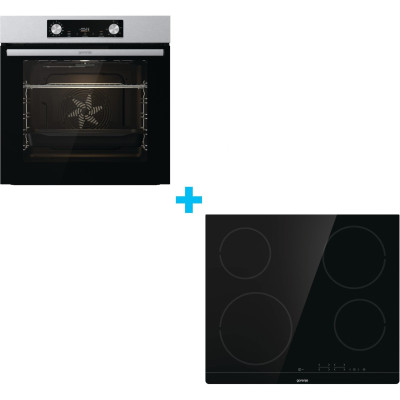 Комплект Gorenje (духовка + поверхня склокераміка BO6737E02X-нерж+ECT41SC-чорна), 738881