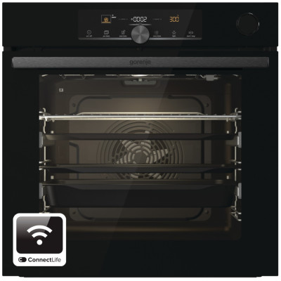 Духова шафа Gorenje електрична, 77л, A+, пара, дисплей, 300°C, Wi-Fi, чорний