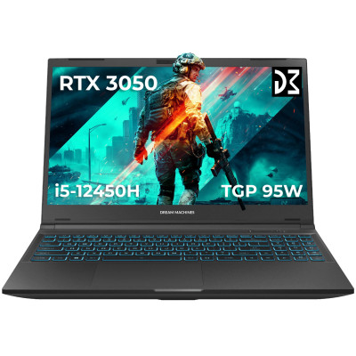 Ноутбук Dream Machines RG3050-15 15.6FHD IPS, Intel i5-12450H, 16GB, F1TB, NVD3050-4, DOS, чорний