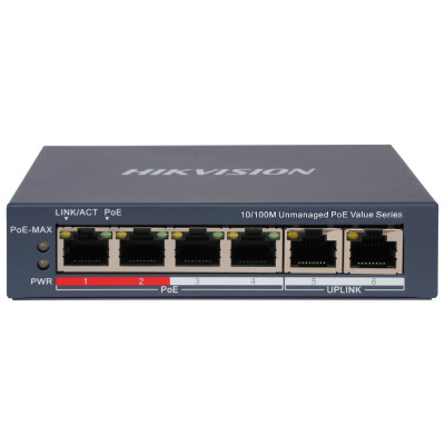 Hikvision DS-3E0106P-E/M(B) POE Коммутатор 4 порта неуправляемый