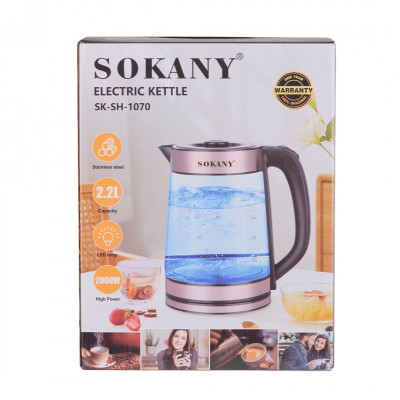 Чайник електричний Sokany SKSH1070CST скляний 2.2 літри з підсвічуванням.