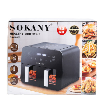 Аерофритюрка SOKANY SK-10005 на 10 літрів з двома відділеннями 2400 Вт чорна