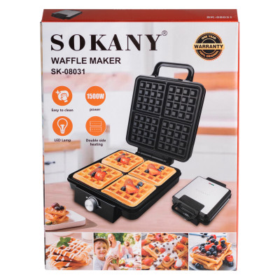 Вафельниця на 4 бельгійські вафлі з антипригарним покриттям Sokany SK-08031