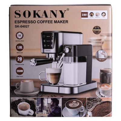 Кавоварка рожкова 3в1 з капучинатором 1350 Вт бак 1л Sokany SK-04027