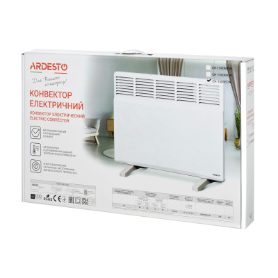 Конвектор електричний ARDESTO СН-1500ECW, 1500 Вт, 15 м2, закритий нагрів. елемент, LED-дисплей, IP 24, електронне керування, тижневий програматор, білий