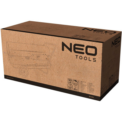 Тепловая пушка дизель/керосин Neo Tools, прямого нагрева, 50кВт, 720м кв, 1100м куб/ч, колеса, IPX4, черный