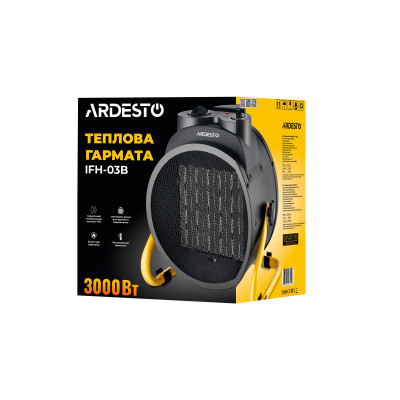Тепловая пушка ARDESTO, 30м2, 3000Вт, мех. упр-ние, 340 м3г, керам. нагрев. элемент, черный