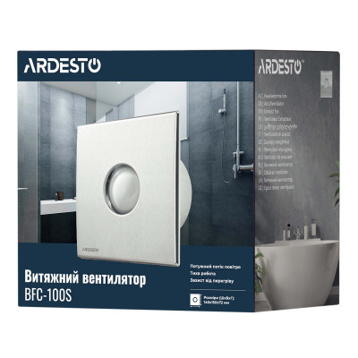 Вытяжной вентилятор Ardesto 15 Вт, 70 м3/ч, 2400 об./мин., 30 дБ, серебристый