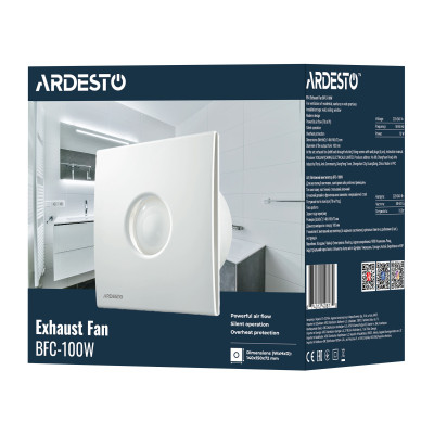 Вытяжной вентилятор Ardesto 15 Вт, 70 м3/ч, 2400 об/мин, 30 дБ, белый