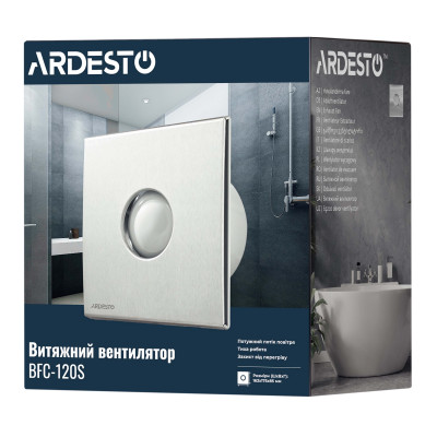 Вытяжной вентилятор Ardesto 20 Вт, 120 м3/ч, 2300 об./мин., 33 дБ, серебристый