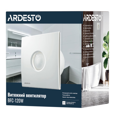 Вытяжной вентилятор Ardesto 20 Вт, 120 м3/ч, 2300 об/мин, 33 дБ, белый