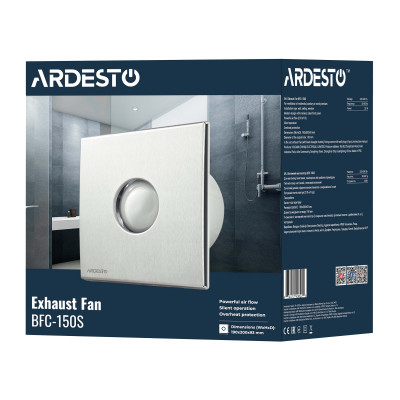 Вытяжной вентилятор Ardesto 25 Вт, 210 м3/ч, 1650 об/мин, 35 дБ, серебристый