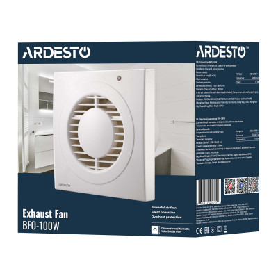 Витяжний вентилятор Ardesto 15 Вт, 80 м3/г, 2400 об./хв., 33 дБ, білий