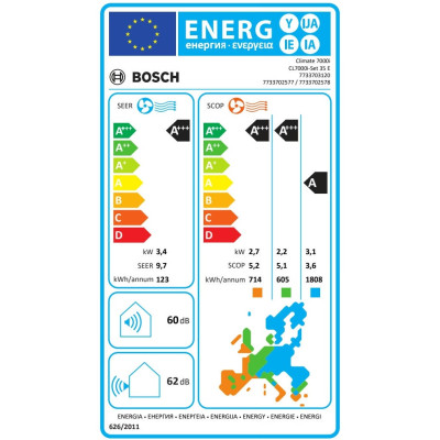 Кондиціонер Bosch Climate 7000i 35м2 інвертор 12000BTU 3.4кВт A+++/A+++ -30°С Wi-Fi R32 сріблястий
