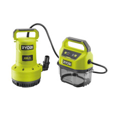 Насос для брудної та чистої води акумуляторний Ryobi ONE+ RY18SPA-0 18В 4200л/год висота перекачування 8м занурення 5м штуцер 1&quot; таймер відключення захист сухого ходу 4кг без АКБ та ЗП