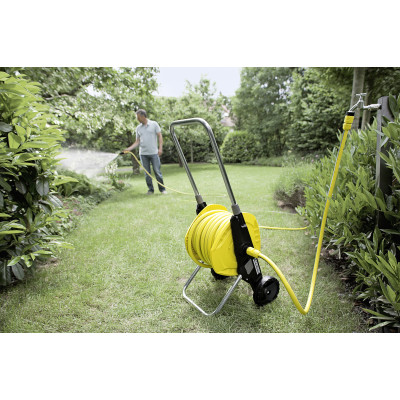 Котушка для шланга Karcher "HT 3.400", складне, регулювання висоти ручки візка, довжина шланга: 1/2" 40м, 5/8" 30м, 3/4" 20м