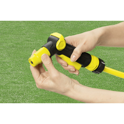 Зрошувач ручний Karcher, пістолетний, регулювання напору води, регулювання форми струменя води, блокування кнопки поливу