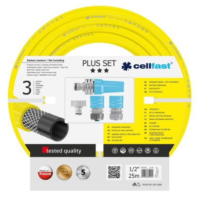 Набір для поливу Cellfast PLUS в комплекті шланг 1/2' 25м 3 шари -10…+50°C зрошувач комплект для підключення