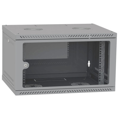 IPCOM 6U 600x600 Шафа телекомунікаційна двері скло (сірий)