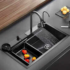 Кухонна мийка з нержавіючої сталі Kroner Platinum Handmade SP7545HB NanoBlack